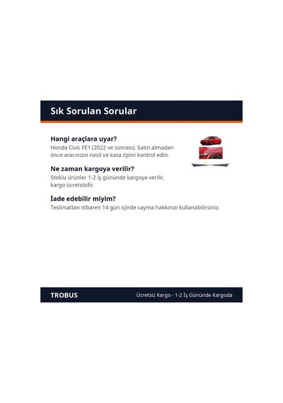 Trobus Kaş Çıta Takımı Honda Civic Fe1 2022 Ve Sonrası Uyumlu Far Üstü Piyano Black 2 Parça