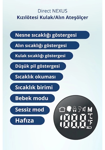 Direct Nexus Dual Kulaktan ve Alından Ateş Ölçer Beyaz