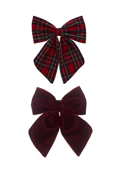 Mimi & Lula Tartan Agnes Bow 2'li Toka - Red Karışık