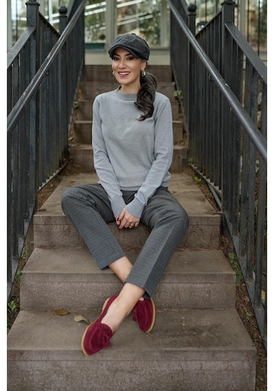 Styleboom X Peraluna Chelsea Pullover Bisiklet Yaka Standart Kesim Kadın Triko Kazak - Gri-gri Gri