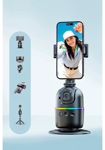 Özel Üretim Selfie Standı Mobil Stant Tripod 360 Yüz Takip Gimbal P03 Siyah