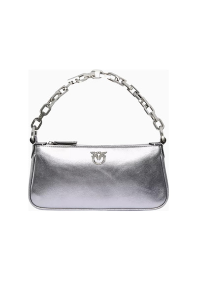 Pinko Mini Half Moon Lamineli Süet Gümüş Lüks Baguette Çanta, Şık Ve Çok Yönlü Omuz Çantası