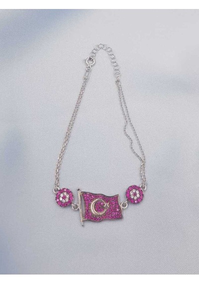 Vog Kırmızı Taşlı Türk Bayrağı 925 Ayar Gümüş Sevgiliye,anneye,arkadaşa Hediye Bileklik
