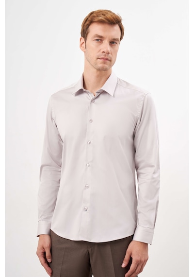 Morven Erkek Taş Pamuk Düz Desen Sert Yaka Slim Fit Gömlek 24mc004123870 Taş Taş