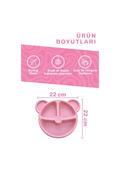 Mithra Life 3 Bölmeli Pembe Bebek Çocuk Yemek Mama Tabağı Mıt1114 Pembe