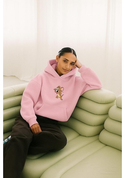 Benroma 3 İplik Penye Baskılı Sweatshırt Pembe