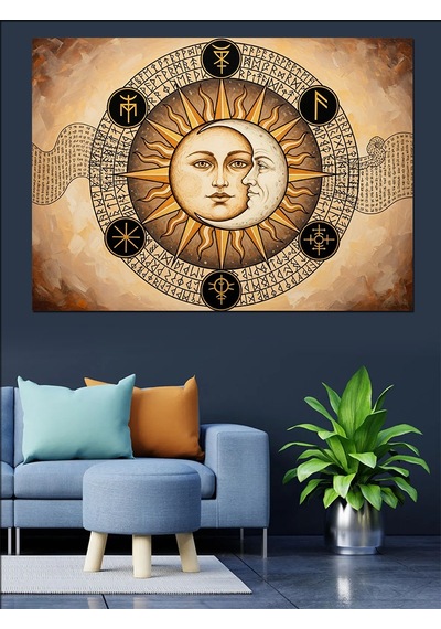 Güneş Sistemi Astroloji Haritası Dekoratif Kanvas - Mdf Ahşap Tablo