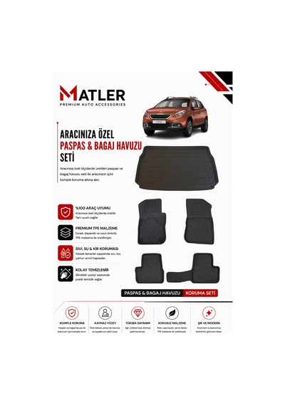 Peugeot 2008 2013 Model 4d Ekstra Havuzlu Paspas Ve Bagaj Havuzu Set