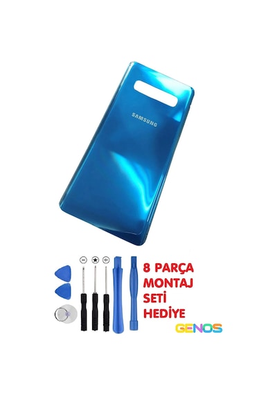Samsung Galaxy Uyumlu S10 Arka Cam Kapak Batarya Pil Kapağı Mavi + Montaj Set Diğer