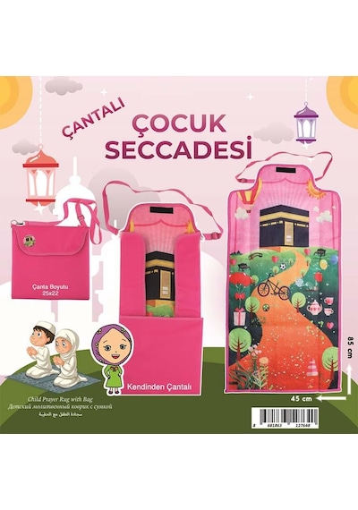 Çantaya Dönüşen Katlanabilir Çocuk Seccadesi - Pembe Pembe