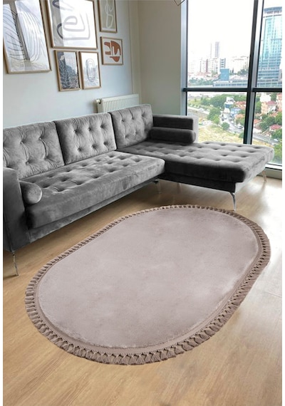 Vl Yuvarlak Comfort Ponpon Saçaklı Peluş Post Halı Kahverengi Halı Kahverengi P.saçak