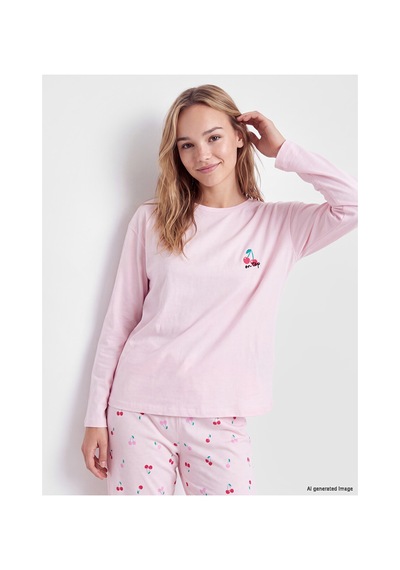 Lcw Young Pembe Kiraz Desenli Kadın Pijama Takım