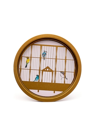 Bird Cage Desenli Yuvarlak Metal Tepsi, 31.5 Cm