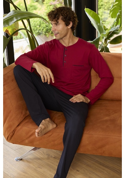 Kly 9250 Erkek Dört Mevsim Midi Yaka Uzun Kollu Pijama Takım Bordo