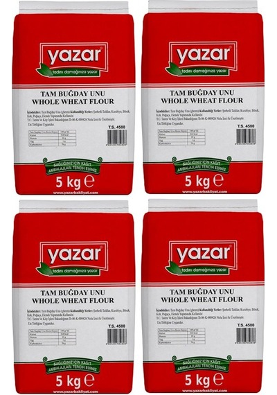 Yazar Tam Buğday Kepekli Un 4 x 5 KG