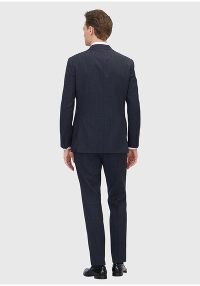 Ramsey Koyu Lacivert Desenli Zeroweight Slim Fit %100 Yün Takım Elbise