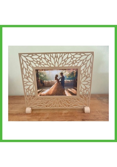 Vaveni 3d Baskı Yaprak Desenli Masaüstü Fotoğraf Çerçevesi Oyma Çiçek Desenli Düğün Ve Masa Numarası Çerçevesi Bej Arz