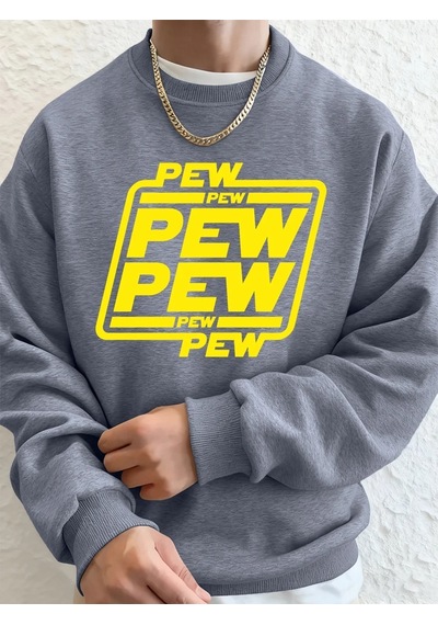 Startmore Tarzsokak Pew Pew Mektup Baskılı Erkek Sweatshirtleri Kışlık Oversize Kapüşonlu Üstler Spor Bisiklet Ya Gri