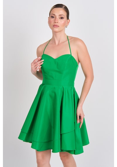 Saygın Kadın Boyundan Bağlamalı Kalp Yaka Mini Abiye Elbise 5621 Benetton Benetton