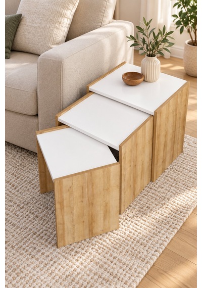 Vega 3'lü Zigon Sehpa 50 X 43 X 36 Cm - Meşe