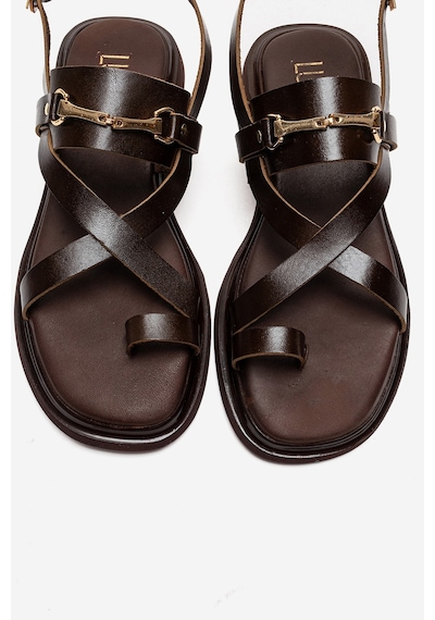 Luvishoes Fabıana Kahverengi Hakiki Deri Tokalı Kadın Parmak Arası Sandalet