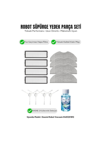 Robot Vacuum S40c E101 İle Uyumlu 4 Yan Fırça 4 Filtre 4 Mop 1 Deterjan 2.0