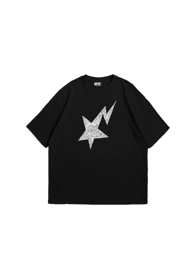 Tarzsokak Shining Star Taş Baskılı Oversize Unisex Beyaz Siyah