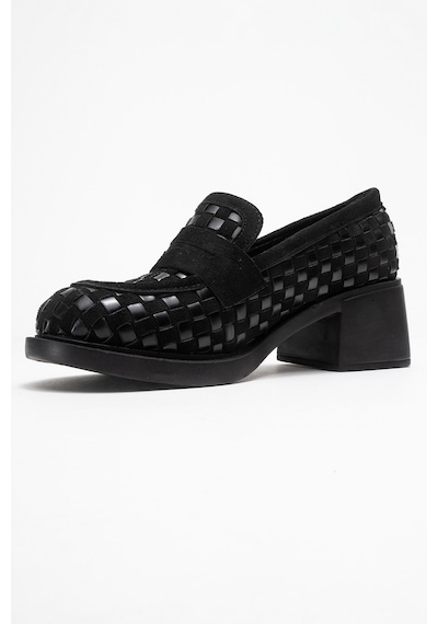 Luvishoes Luvi Shoes Marlon Siyah Örgülü Kadın Kalın Topuklu Loafer Ayakkabı Siyah