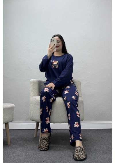 Belendir Kadın Şardonlu Milan Pijama Takımı Lacivert