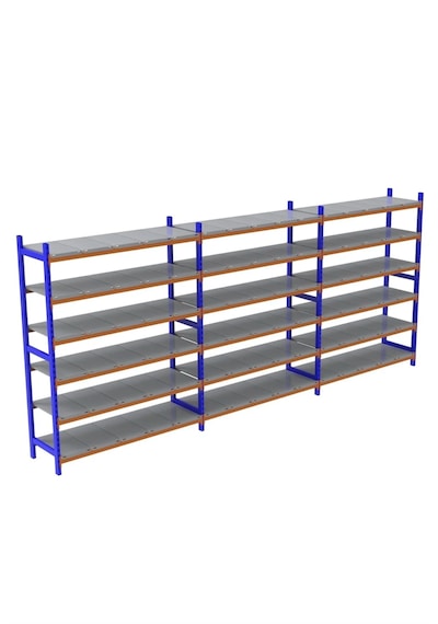 6 Katlı 3'lü Depo Rafı - 300-350 Kg Taşıma Kapasiteli Hafif Rack Raf 60x180x250 Cm Gri