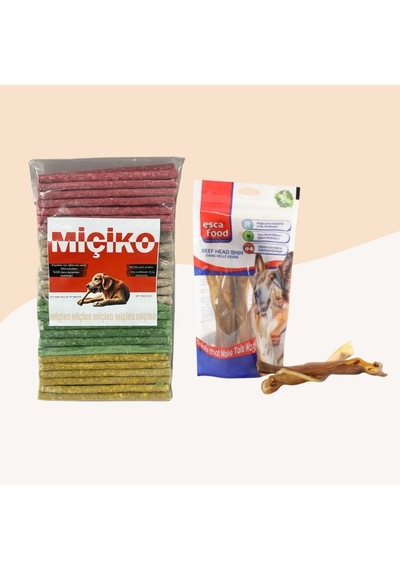 Miçiko Renkli Munchy Köpek Ödülü 100'lü + Dana Kelle Derisi 100 G