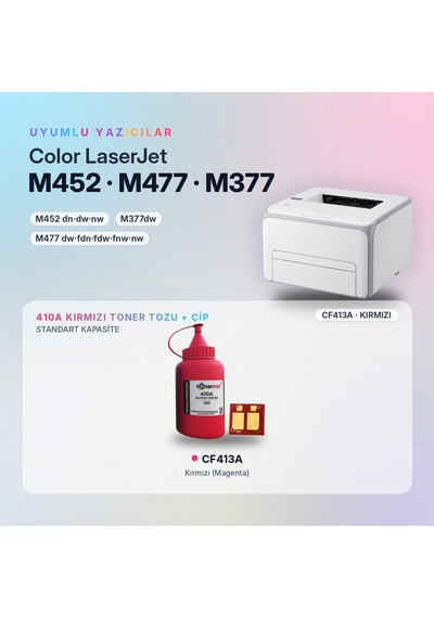 Hp 410a Cf413a Toner Tozu + Çip Kırmızı 120gr / Color Laserjet Pro M452 / M477 / M377
