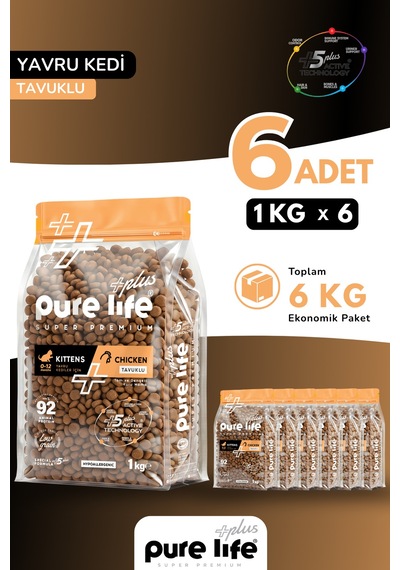 Purelife Plus Tavuklu Yavru Kedi Maması 1kg 6 Adet