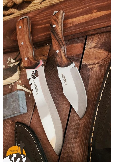 Outdoor Piknik Bıçak 2 Li Set Kamp Bıçağı Çakısı Şef Bıçağı Kılıflı El Yapımı Ceviz Ağacı Sap Diğer