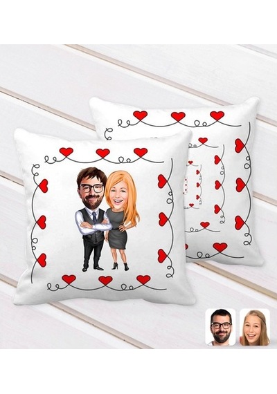 Kişiye Özel Sevgililer Karikatürlü Kurdela Kalp Desenli Dekoratif (529285695)