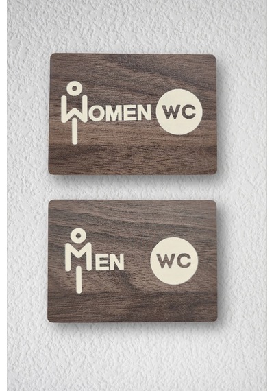 Women-men Wc Yönlendirme Levhası- İkili Set - Tesbih Ahşap