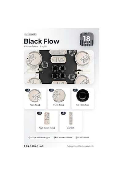 Tr Black Flow 18 Parça 8 Kişilik Lüx Kahvaltı Takımı, Kahvaltı Seti Genel