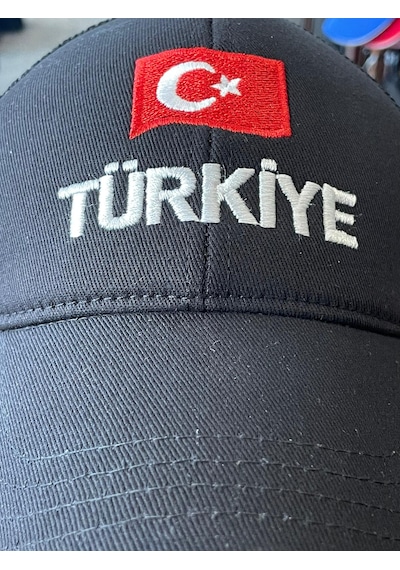 Türkiye Bayrak Nakışlı Fileli Unisex Beyzbol Cap Şapka Siyah