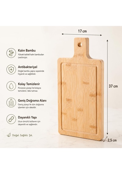 Kalın Bambu Kesme Tahtası - Büyük Boy Antibakteriyel Yıkanabilir Doğrama Tahtası 37x17x2.5cm Diğer