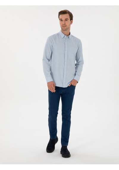 Cacharel Açık Mavi Slim Fit % 100 Pamuk Gömlek Denım