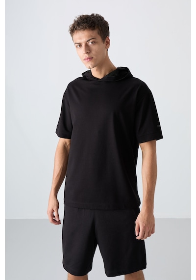 Tommy Life Siyah Pamuklu Kalın Yumuşak Dokulu Oversize Fit Basic Erkek T-shirt - 88352 Siyah
