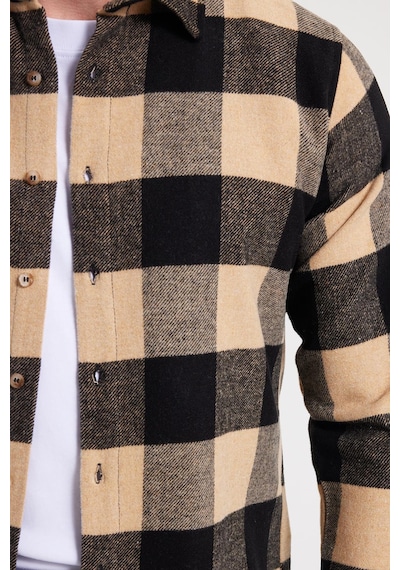 Tudors Erkek Slim Fit Dar Kesim Kareli Kışlık Oduncu Gömlek-42337 Siyah