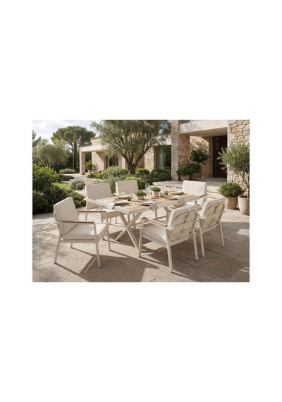 Milas Alüminyum 6 Sandalye+masa 80 140 Bahçe Balkon Mutfak Masa Takımı Krem