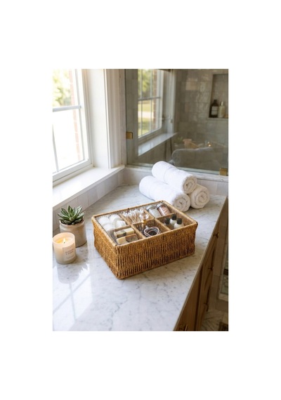 6 Bölmeli Rattan Düzenleyici Organizer Bitki Çayı Sepeti Şeffaf Kristal Kapaklı Rattan Saklama Kutusu Çay Poşeti Organizeri Kristal Kulplu 24,5 X 17 X 10 Cm Kahverengi Kahverengi