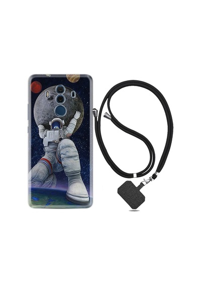 Huawei Mate 10 Pro Kılıf Silikon Desen Boyun Askılı Astronot Ve Dünya 1759