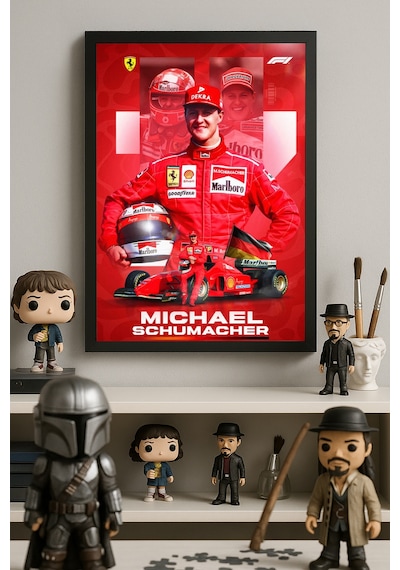 Michael Schumacher Siyah Ahşap Çerçeveli Poster, Dekoratif Formula 1 Duvar Tablosu
