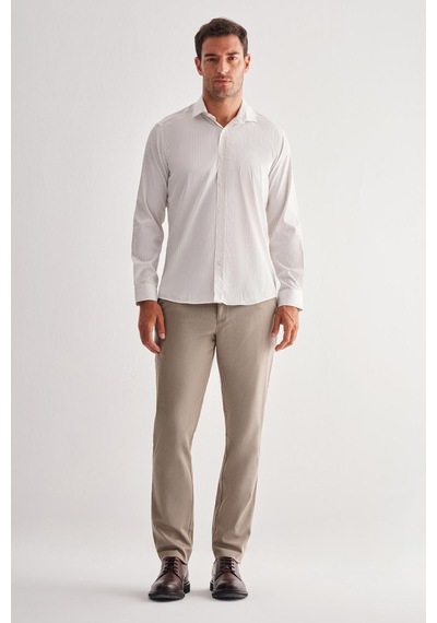 İmza Beyaz Yarım İtalyan Yaka Uzun Kol Cepsiz Slim Fit Cls Gömlek 1004255174 Optik Beyaz