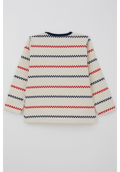 Breeze Erkek Bebek Uzun Kollu Tişört Patlı Minimal Marin Çizgili 9 Ay-3 Yaş, Krem Krem