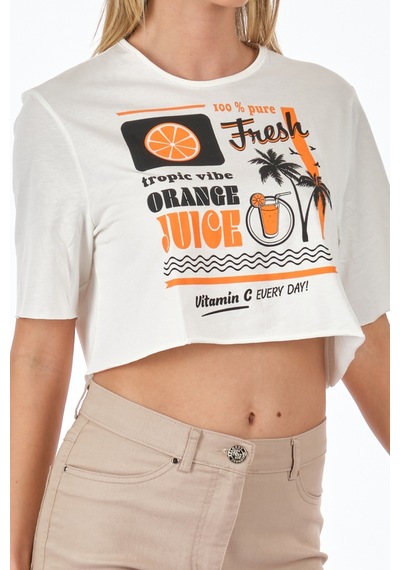 Only Sıfır Yaka Beyaz Kadın Crop T-shirt 15290663 001
