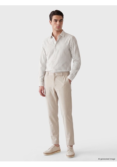 Lcw Busıness Kahverengi Slim Fit Çizgili Erkek Gömlek